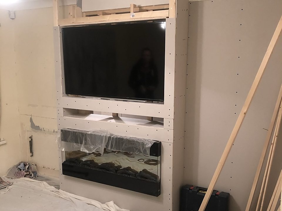 Media wall stud frame being built out