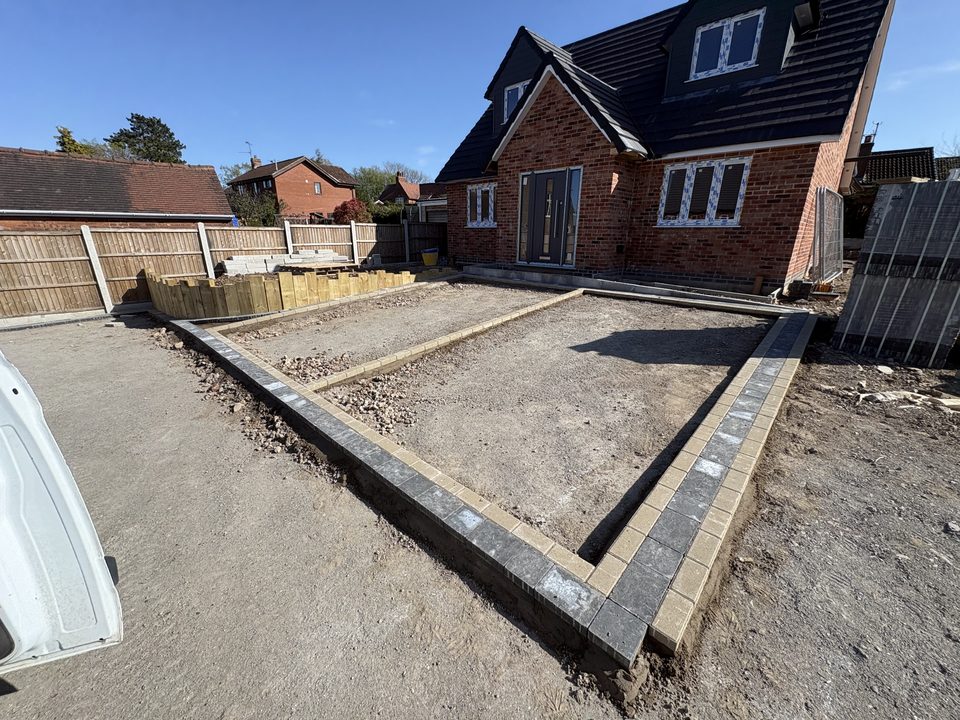 Block paving driveway being laid